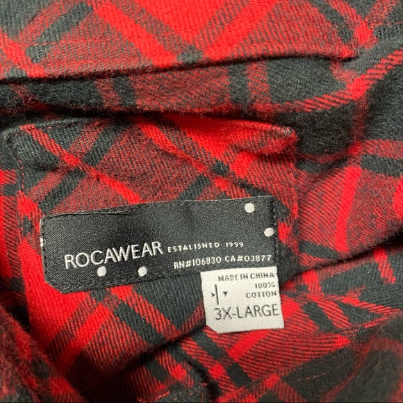 Rocawear Cotton Flannel Plaid Long Sleeve Button Down Shirt Men’s 3XL Black Red - Picture 6 of 8